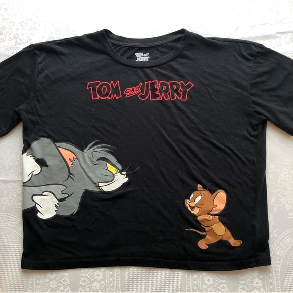 Tom And Jerry Black Graphic Cropped T-Shirt Juniors Size L (11-13) Short Sleeves - Picture 9 of 15